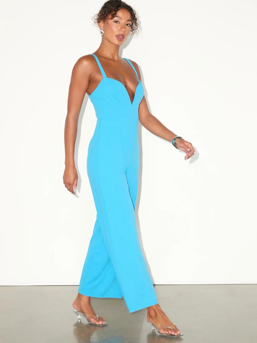NWT Lulus Brighton blue wide leg jumpsuit